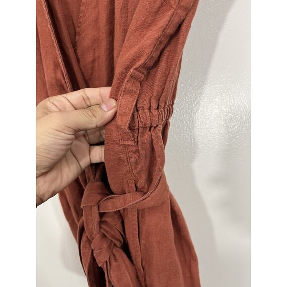 Not Perfect Linen Margaret Sleeveless Linen Jumpsuit Tie Wrap S European Luxury - Picture 6 of 15